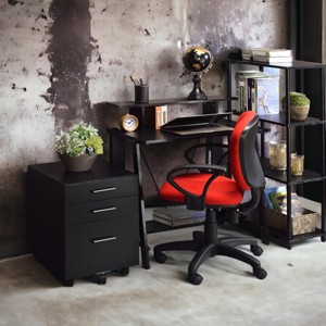 INFURNIC Writing Desk Modern Desk Open Compartments and Ladder-Style Metal Base with crossbar for added stability, Black, 18"*32"*35" - 1 of 4