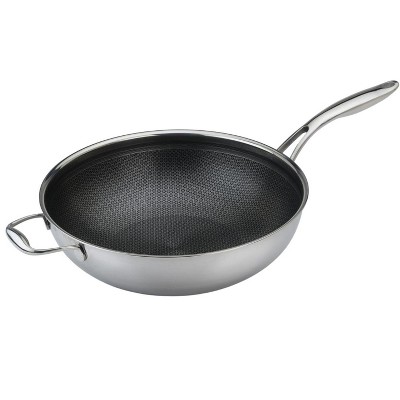 Lexi Home Tri-Ply 5 qt. Stainless Steel Nonstick Wok with Glass Lid