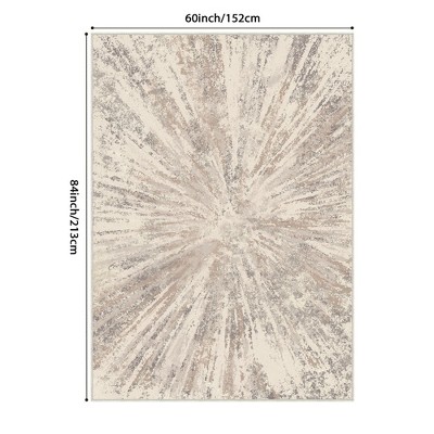 ABYNOW Starburst Modern Beige Abstract Low-Pile Washable 8x10 Area Rug ...