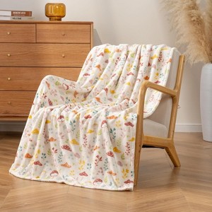 Lomsoe Mushrooms and Flowers Warm Flannel Throw Blanket, Soft Throw for Couch and Bed, Cozy Comfy for All Seasons - 1 of 4