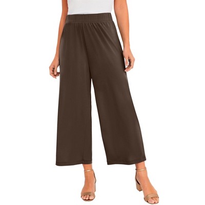 Jessica London Women's Plus Size Stretch Knit Wide Leg Crop Pant