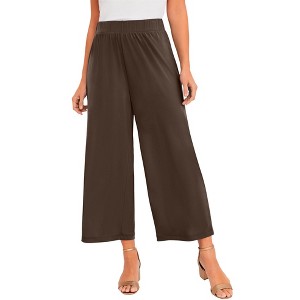 Jessica London Women's Plus Size Stretch Knit Wide Leg Crop Pant - 1 of 4
