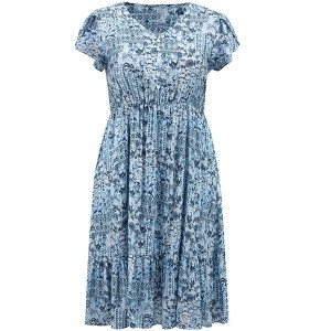 Women's Plus Size Floral Print Button Decor V Neck Flowy Maxi A Line Dresses with Pockets - GRACE & GRANDEUR - 1 of 4