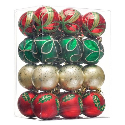 24pc Refined Ornament Bauble Set, Red, Gold, and Green Glitter Christmas Bundle| OrnamentallyYou