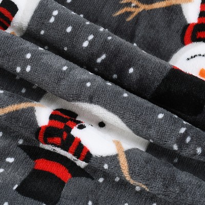 Catalonia Snowman Holiday Theme Sherpa Fleece Throw Blanket, 50x60 inches