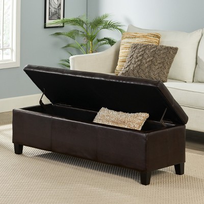 Dark Brown Faux Leather Upholstered Storage Ottoman Bench