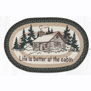 Earth Rugs Oval Patch Tread Rug – Life Is Better At The Cabin Design, Rustic Braided Jute, 20"x30" Entryway Mat - 1 of 3