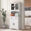 Wooden Kitchen Pantry Cabinet with Framed Glass Doors, Drawers, Microwave Stand, Adjustable Shelves, and Anti-Topple Design - 4 of 4