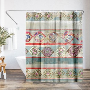 71x74 Green Boho Shower Curtain - 100% Polyester - Water-Resistant Bath Curtain - 1 of 4
