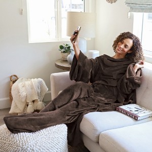 Catalonia Adult Wearable Fleece Blanket Snuggie with Foot Pockets, Super Soft Micro Plush Wrap Blanket Long Robe Loungewear, Cozy Gift for Woman Man - 1 of 4
