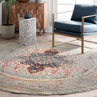 Nuloom Distressed Global Sarita Area Rug, Round 4', Gray