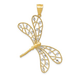 Black Bow Jewelry 14k Two Tone Gold Large Filigree Dragonfly Pendant, 40mm (1 1/2 inch) - 1 of 4