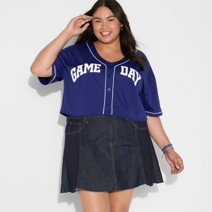 Women's Game Day Cropped Elbow Sleeve V-Neck Athletic Jersey - Wild Fable™ - 1 of 3