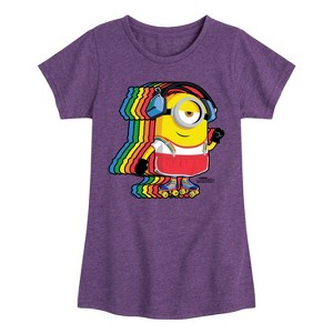 Girls' - Despicable Me Minions - Retro Rainbow Skater Fitted Short Sleeve Graphic T-Shirt - 1 of 4