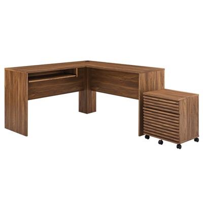 Modway Render Wood Desk and File Cabinet Set