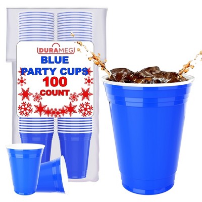 Durameg Blue Disposable Large Plastic Cups for Party & Fun Pong Games - 16 oz 100 Pack