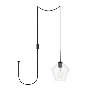 Elegant Lighting Gene 1 light Black and Clear glass plug-in pendant - 1 of 4