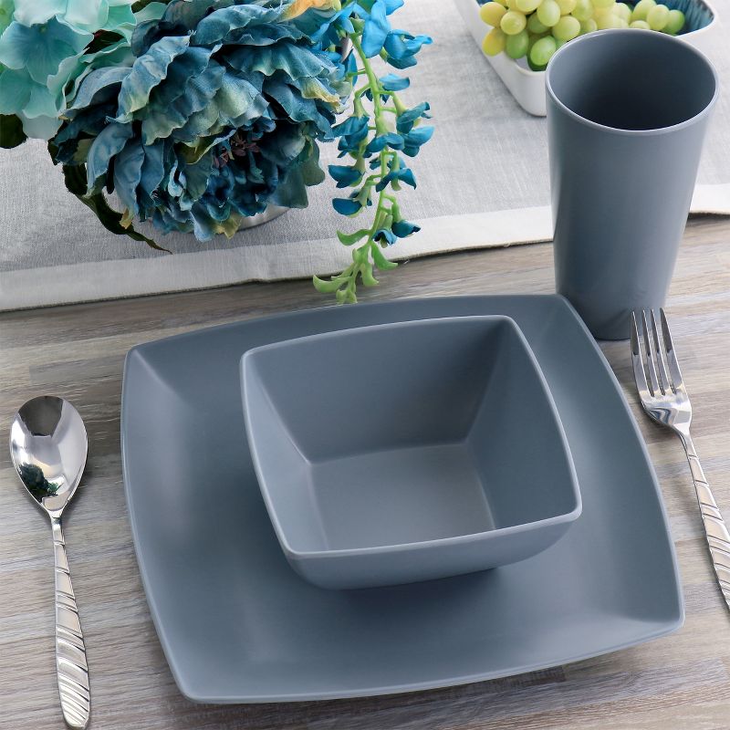 Gibson Home 12 Piece Grayson Melamine Square Dinnerware Set in Gray, 4 of 10