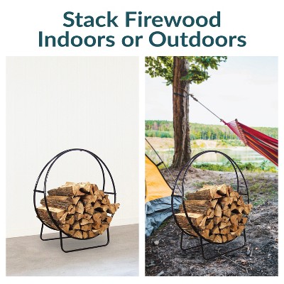 24-Inch Black Tubular Steel Firewood Log Rack Hoop