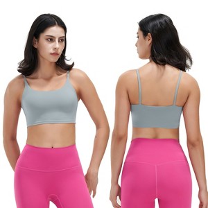 NPolar "Women's Strap Sports Bra Padded Strappy Crop Top, Square Neck, Removable Pads for Gym & Yoga" Grey Size M - 1 of 4