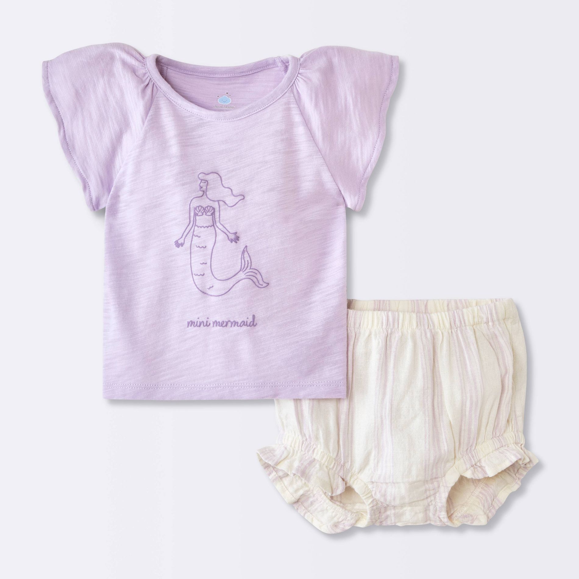 Baby Girls' 2pc Mermaid Graphic T-Shirt and Striped Bloomer Set - Cloud Island™ Purple