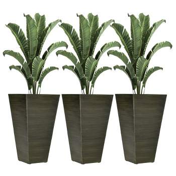 Outsunny 28" Tall Outdoor Planters, Set of 3 Large Taper Planters with Drainage Holes and Plug, Faux Wood Plastic Flower Pots, Dark Brown
