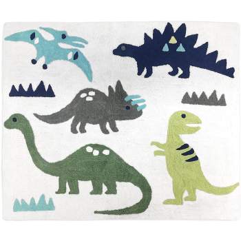 Sweet Jojo Designs Boy Kids Accent Floor Rug Mod Dinosaur 30 in. x 36 in. Blue And Green
