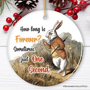 The White Rabbit How Long is Forever Quote Ornament, Vintage Alice's Adventures in Wonderland Christmas Decor| OrnamentallyYou - 1 of 4