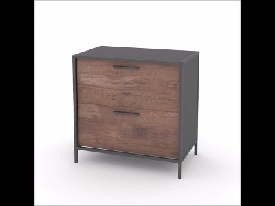 Black and Oak 2-Drawer Lateral File Cabinet