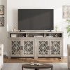 Farmhouse TV Stand for 81 Inch, Wooden Mid Century Modern Entertainment Center with Glass Door, LED Lights and Storage, for Living Room Bedroom - 3 of 4