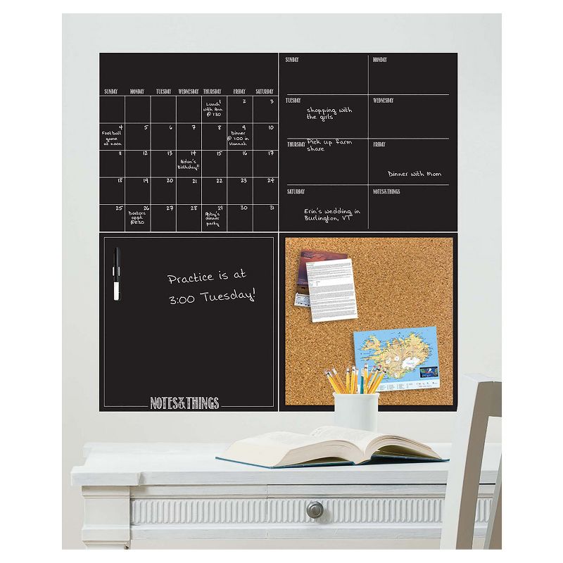 Wall Pops!  Dry Erase Calendar and Cork Board Set - Black, 3 of 5