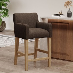 26" Upholstered Counter Stool with Armrests and Rubberwood Frame, Modern Comfortable Seating for Kitchen - 1 of 4