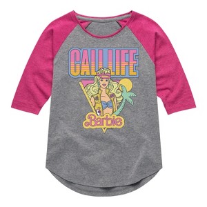 Girls' - Barbie - Cali Summer Shirt Tail Raglan Graphic T-shirt - 1 of 3