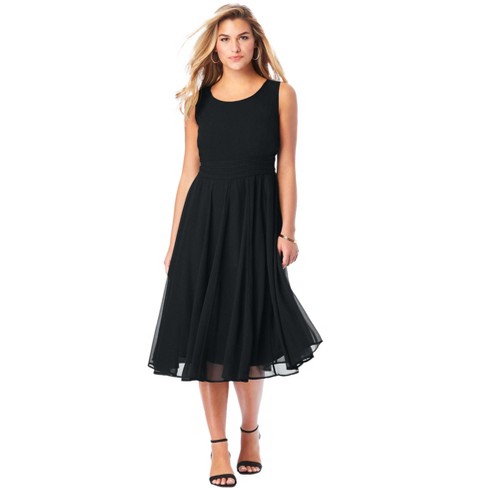 Roaman's Women's Plus Size Georgette Fit-and-flare Dress - 22 W, Black :  Target