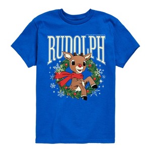 Boys' - Rudolph - Rudolph Wreath Collegiate Short Sleeve Graphic T-Shirt - 1 of 4