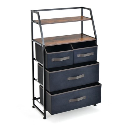 Industrial Black and Rustic Brown 4-Drawer Dresser with Shelves