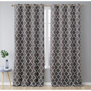 HLC.ME Lattice Print Design Curtains Light Reducing Insulating Grommet Window Treatments Curtains - Set of 2 - 1 of 4