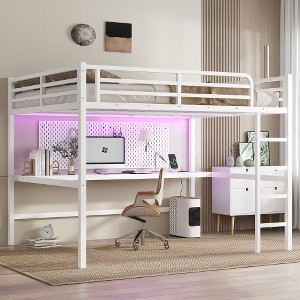 Ridstar 81.9 in. W Metal Queen Size Loft Bed-White - 1 of 4