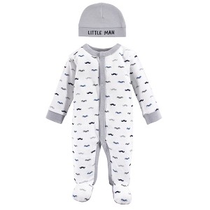 Luvable Friends Baby Boys Cotton Preemie Snap Sleep and Play and Cap 2pc Set, Mustache, Preemie - 1 of 1