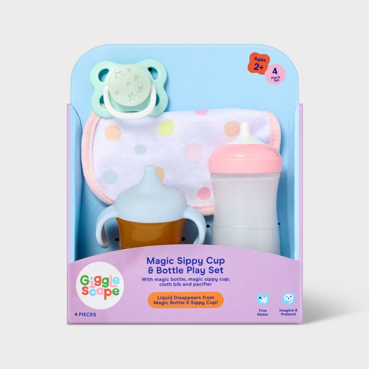 Детские куклы Gigglescape Baby Doll Magic Sippy Cup & Bottle Play Set - Gigglescape™: Includes Bib, Pacifier, Plastic Doll Accessories — фото 3
