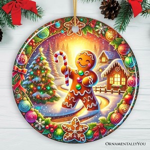 Enchanting Gingerbread Man in a Christmas Village Ornament, Whimsically Cheerful Holiday Gift and Tree Decor| OrnamentallyYou - 1 of 4