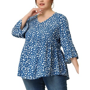 Agnes Orinda Women's Plus Size Babydoll Peplum High Low Hem V Neck 3/4 Sleeve Trendy Tops - 1 of 4