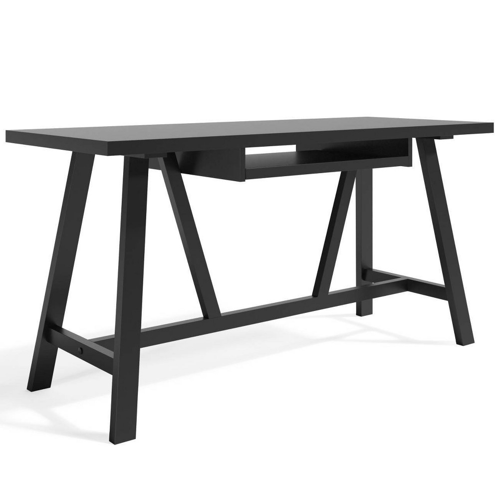 Photos - Office Desk Stewart Solid Wood Writing Desk with Keyboard Tray Black - WyndenHall