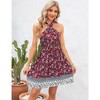 Women's Halter Neck Criss Cross Cut Out Elastic Waist Ruffle Hem Floral Print Backless Mini Dress - 2 of 4