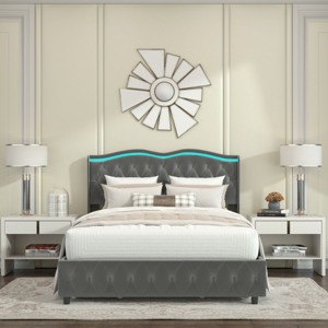 Full Size Bed Frame And Headboard With Storage 4 Drawers,Velvet Fabric Bed With Tufted Buttons And Nailhead Trim,Rgb Led Lights-Cuddlewood - 1 of 4