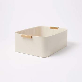 Faux Leather Folio Bin with Metal Handles Ivory - Threshold™