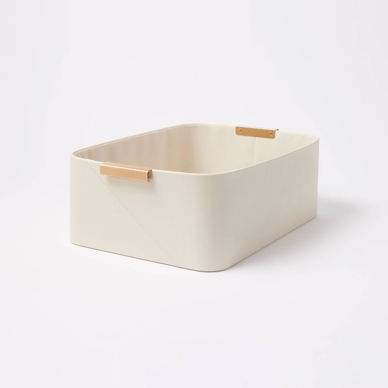 Faux Leather Folio Bin with Metal Handles Ivory - Threshold&#8482;, 1 of 5