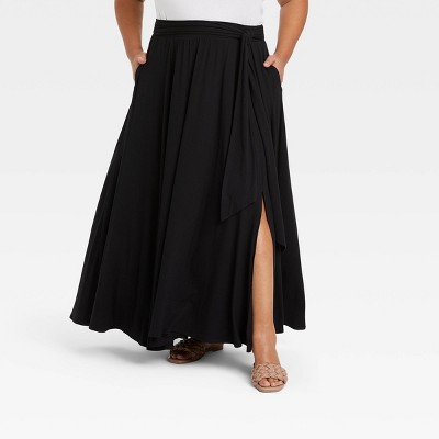 Women's Plus Size Tie-Waist Knit Maxi Skirt - Ava & Viv™