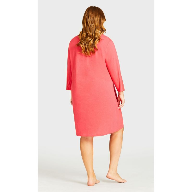 Women's Plus Size  3/4 Sleeve Sleep Shirt - coral sleep | AVENUE, 2 of 4