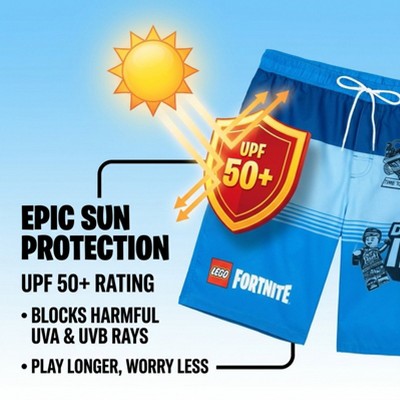 LEGO Fortnite Men's Printed Drawstring Elastic Waist Bathing Suit Peely Blue Small — фото 6